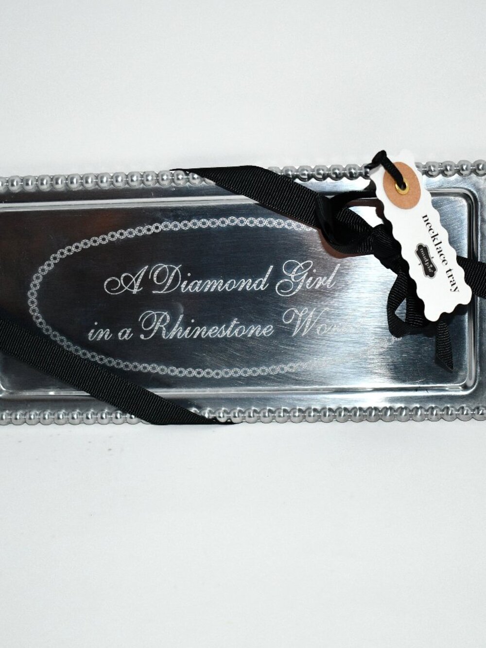 Mud Pie Necklace Tray A Diamond Girl in a Rhinestone World Silver NWT